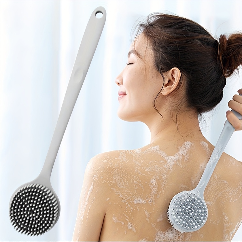 long handled double sided thickened bath massage brush with soft bristles   mint green ergonomic grip durable thickened bristles for back scrubbing shower bath use battery free no batteries electricity ideal for adults seniors personal care essential Product details 0