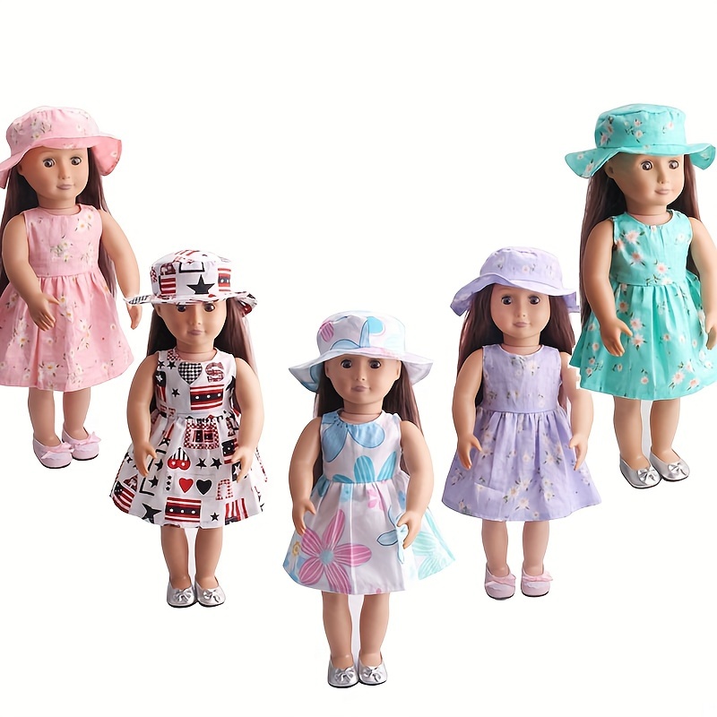 

18-inch Doll Fashion Outfit Sets - Sleeveless Floral Dress With Matching Hat, Variety Of Colors, Fits 12-14 Year Old Age Group - Doll And Shoes Not Included (2-piece Set)