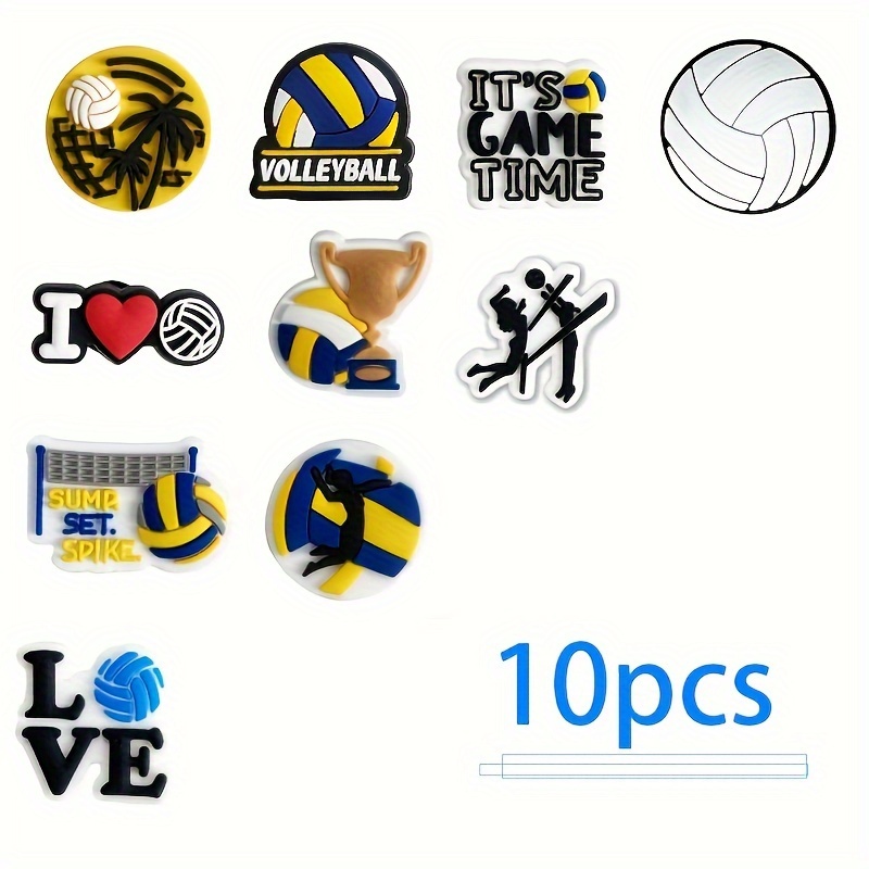 

10pcs Volleyball Series Shoe Charms Set - Accessories For Wristbands, Bags & More - Perfect Diy Decor Gift For Birthdays, Christmas, Valentine's Day