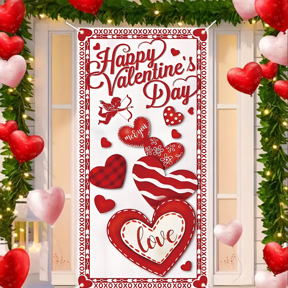 

2d Door Banner 1pc Valentine's Day Polyester Door Banner - 185cm X 90cm Theme Party Decoration, Multipurpose Indoor & Outdoor Romantic , No Electricity Needed