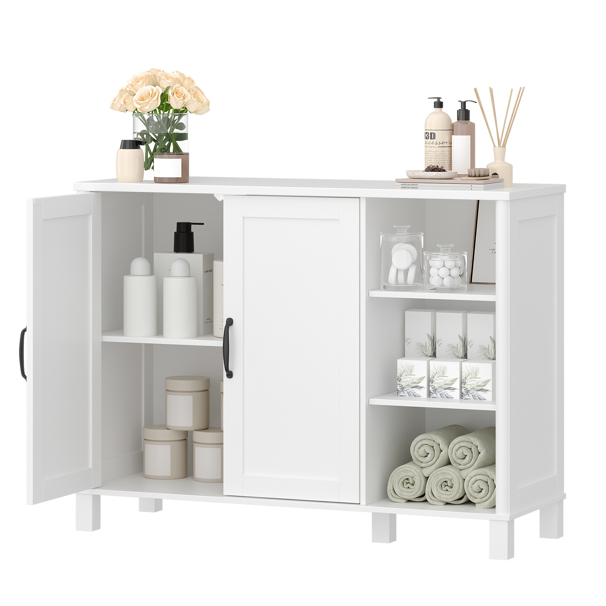 Bathroom Cabinet With 2 Cabinet Compartment, Kitchen Cabinet With Adjustable Shelves For Bathroom, Living Room, Laundry Room, White