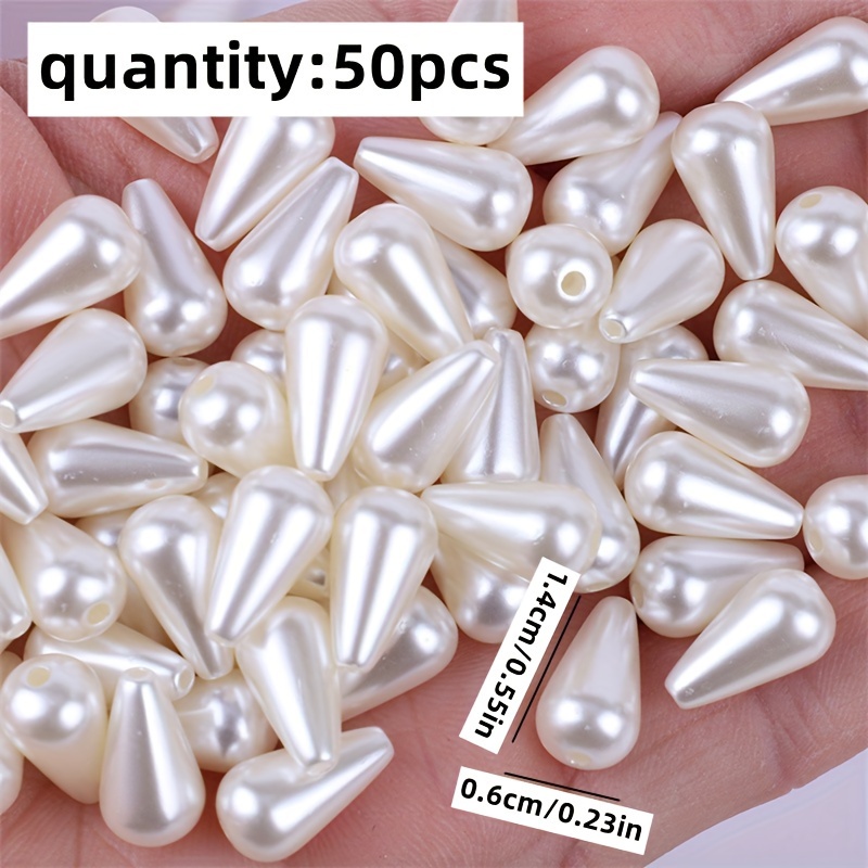 TEMU 50pcs 6 X 14Mm Perles Acryliques Blanches et Blanc Crème pour Bracelet Collier Bague Bijoux, Perles Décoratives, Perles pour de Gland