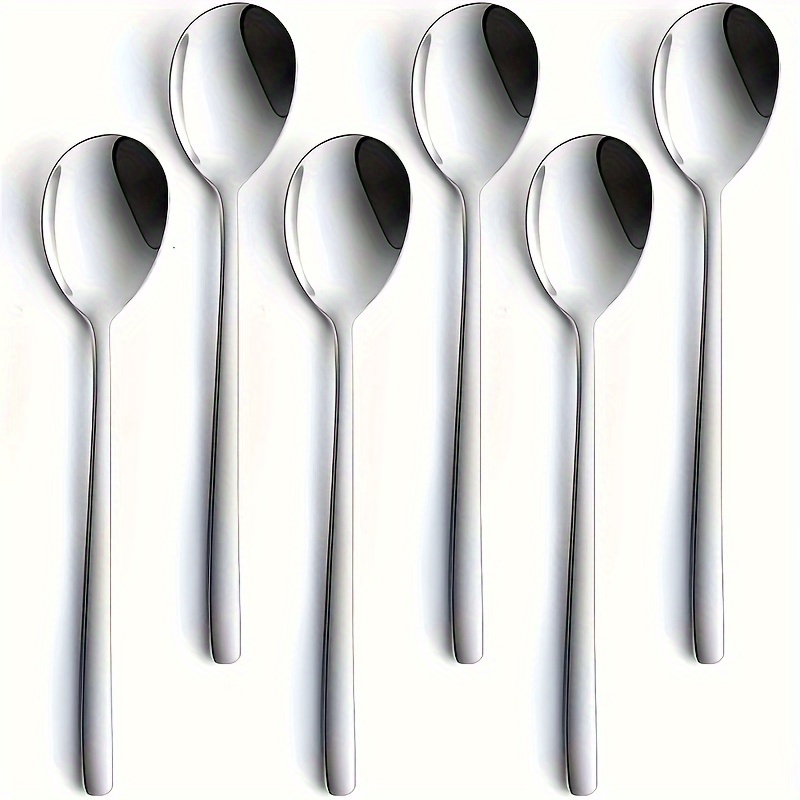 item picture 6 12pcs silvery set 6 5in korean style spoon stainless steel dessert spoon tea spoon appetizer dinner spoon dishwasher safe cleaning kitchen dining room wedding birthday party anniversary fathers day mothers day easter