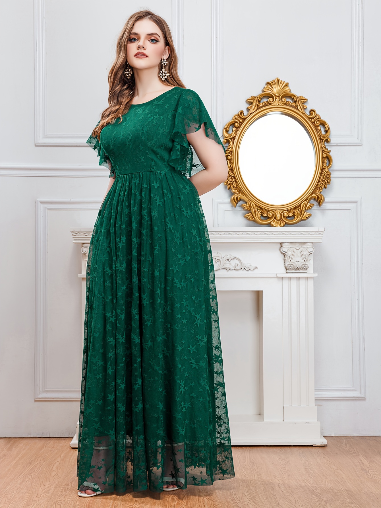 plus size womens elegant emerald green white contrast lace - Temu  Philippines