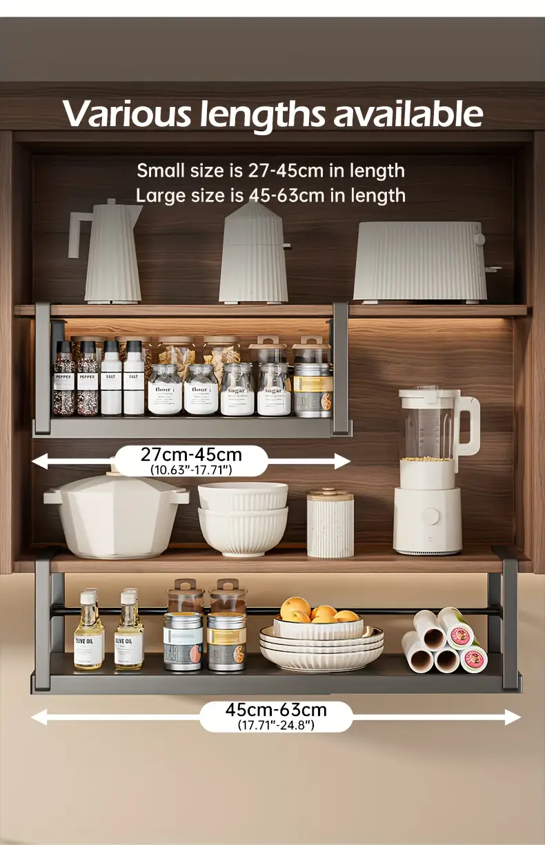 1pc metal under cabinet organizer classic no assembly space saving design expandable kitchen closet storage rack for spice jars utensils hanging shelves kitchen cabinet organizers and storage utensil holder sleek durable construction shelves Product details 2