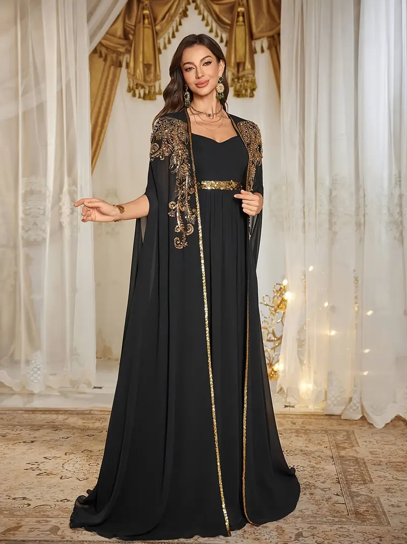 black golden heavy embroidered cloak long dress - Temu Cyprus black golden heavy embroidered cloak long dress - Temu Cyprus