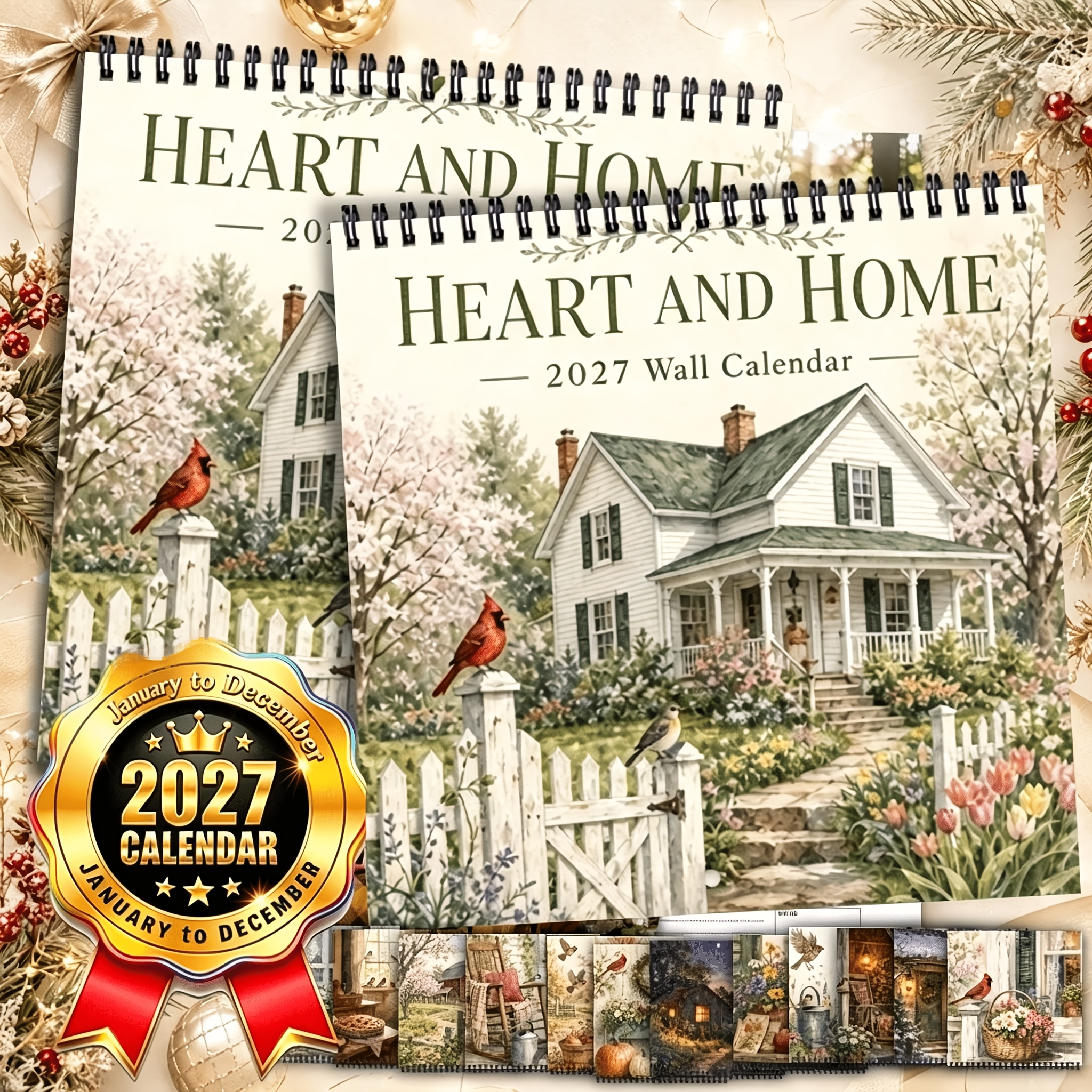TEMU 2027 Wall Calendar, 1pc, 12-month Annual Organizer, Wire Spiral Calendar With Hook, 8.3 X 8.3 Inch Square, Large Block, Rustic Cottage Aesthetic