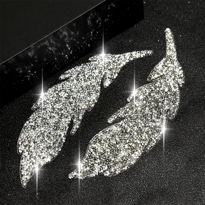 E-shop Paar exquisiter, vollbesetzter, großer federförmiger Strass-Applikationen, Bügel-Strass-Patches für DIY-Modeaccessoires auf Jeans, , Schuhen,