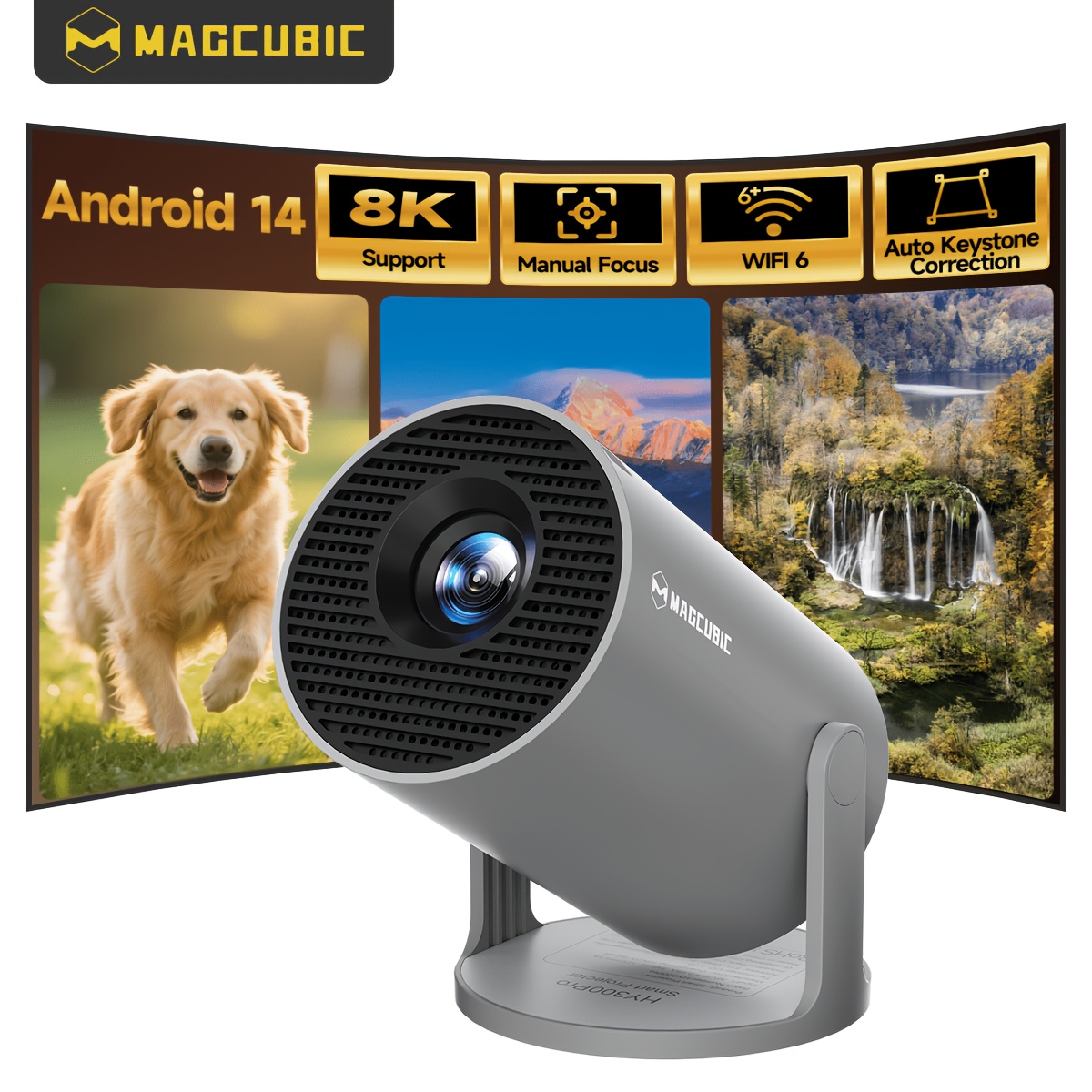 Magcubic Smart 14 Native 720, Support 8k, Bt5.2 H726, Short Throw Projector, 0.9:1throw Ratio, Manual Focus& Keystone Correction Suitable For Family Dinner, Birthday Gift