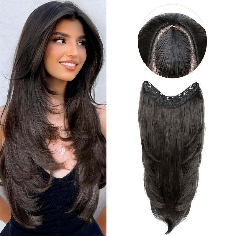 TEMU Lot de 5 épingles à cheveux pour extension de cheveux longues superposées, droites et ondulées de V, pour des femmes