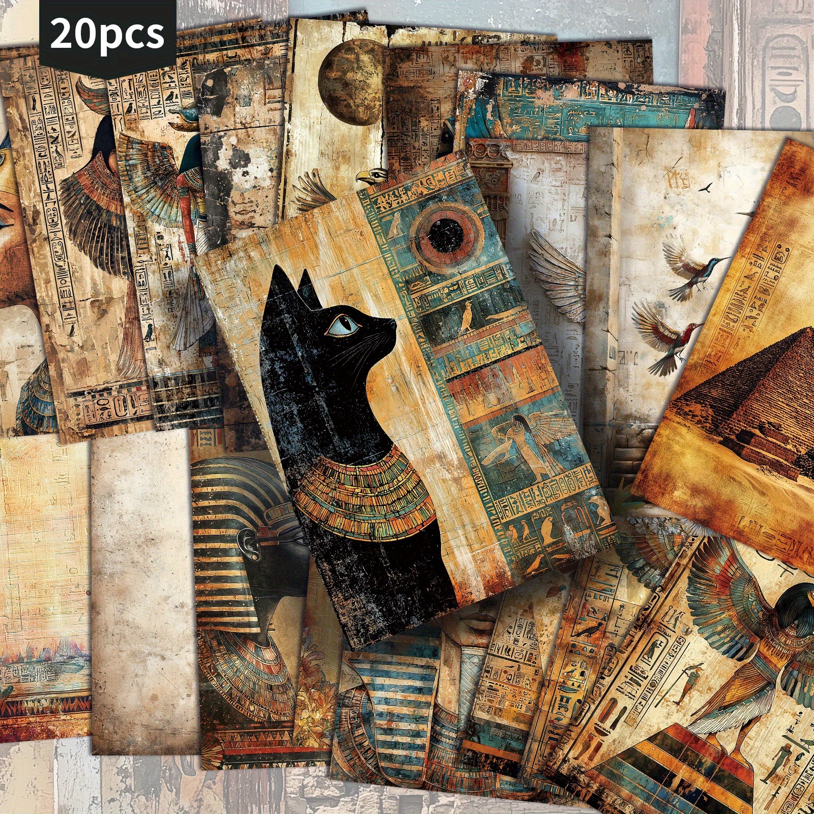 TEMU 20-pack Asstss Ancient Egypt Postcards - 4x6 Inch Vintage Pinup Style Collectible Cards With , Pyramids & , For Scrapbooking, Junk Journals,
