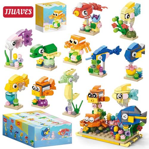 item picture 344pcs large building block set compatible for 10 models or 1 aquarium base mini fish series model building with multicolor pieces suitable for birthday christmas gift for and desktop ornament assembly