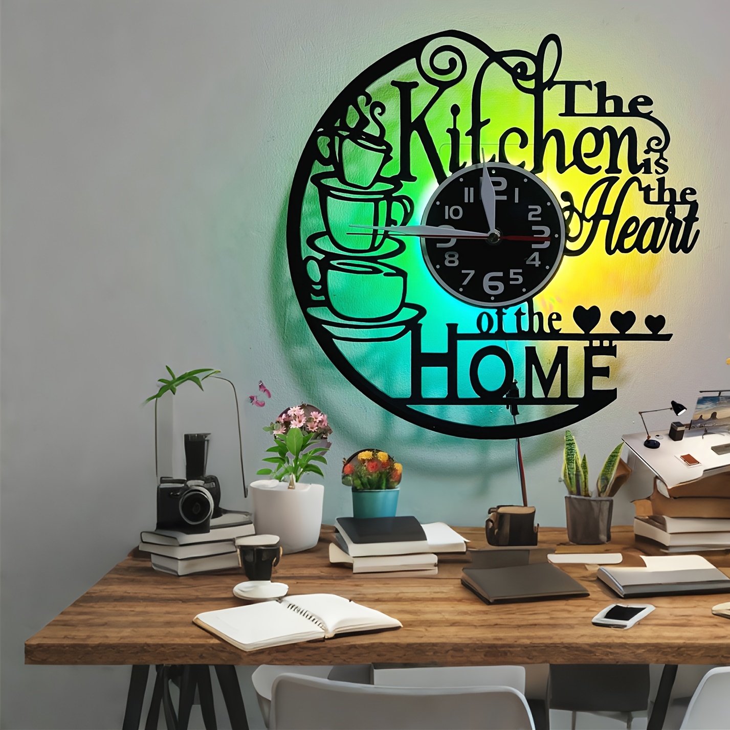 TEMU Vinyl Wall Clock With Design - Retro Kitchen Decoration Featuring 7-color Led Mood Lighting, Quiet Crown-shaped Artwork Ideal For A Room, Unique Gift For Christmas & Valentine's Day For Him/her