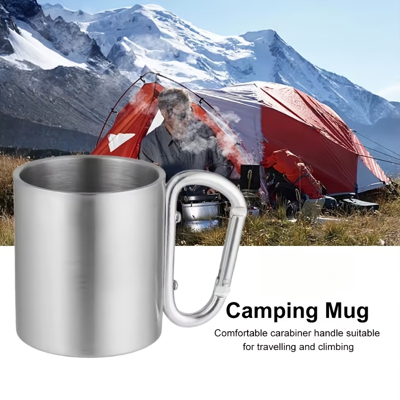TEMU 300ml/10oz Stainless Steel Climbing Hook Camping Cup - A Travel Metal Camping Mug Lightweight, Heat-resistant, Durable, Easy To Clean, And