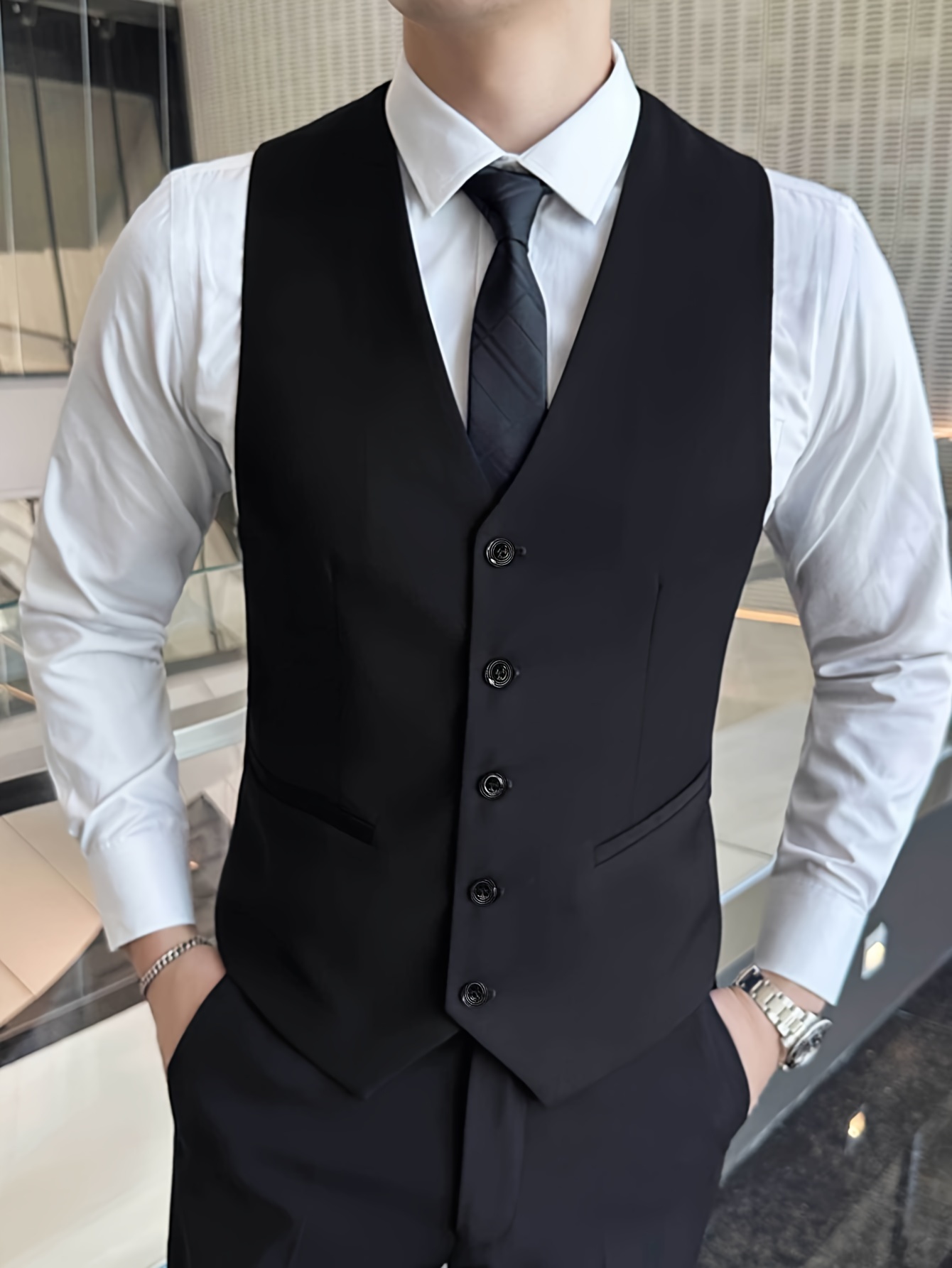 chaleco hombre camisa corbata estilo casual Temu