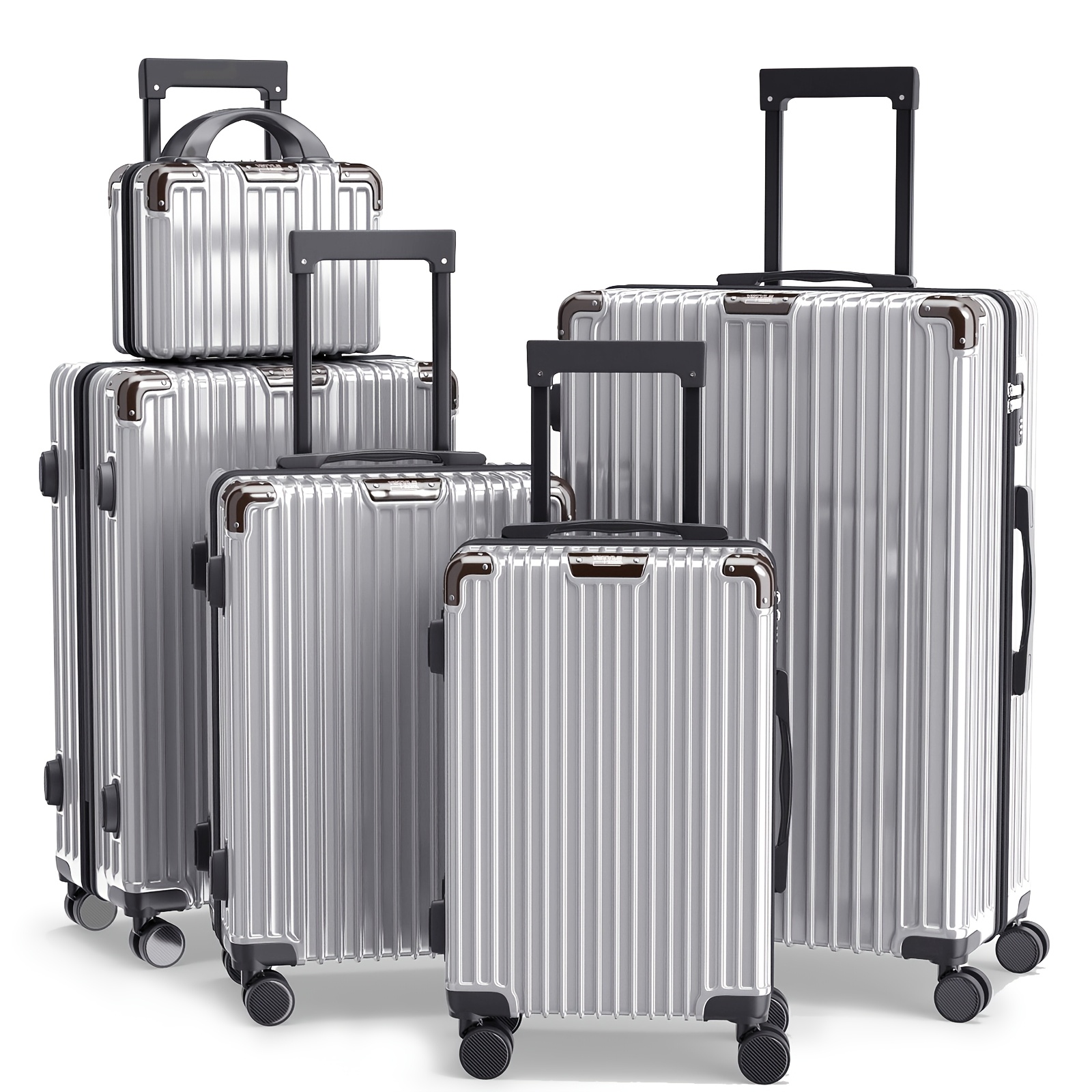 TEMU Set di valigie minimaliste multicolore gamma, 5 pezzi, leggere e resistenti all'usura, scomparti , ruote universali silenziose, lucchetto a