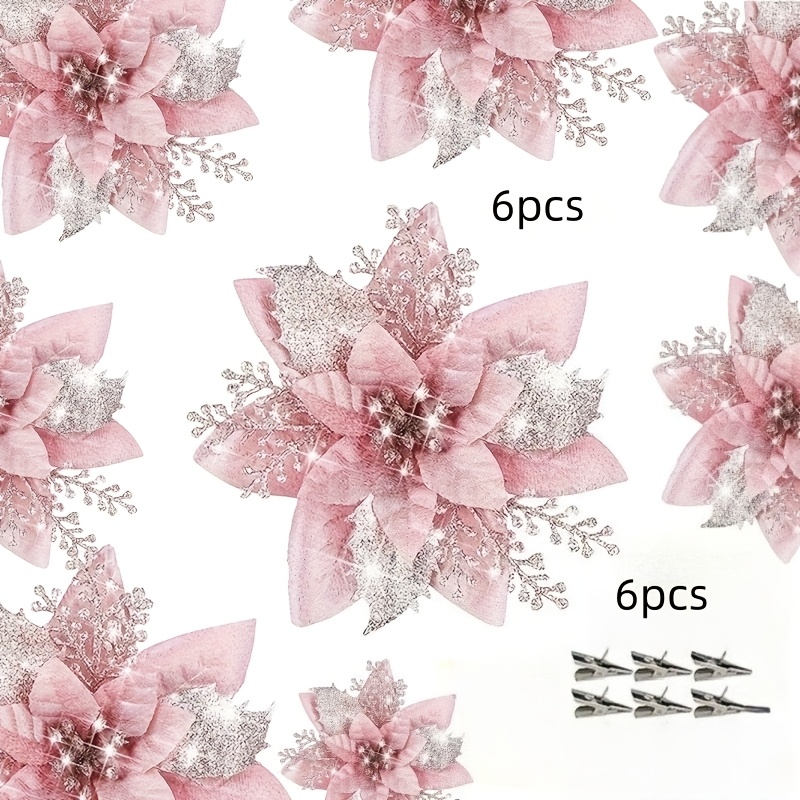TEMU 12 Pezzi Fiori Artificiali Natalizi - Ornamenti per Albero di Natale in Plastica con Clip, Riutilizzabili, Senza Piume, per Natale, Matrimoni,