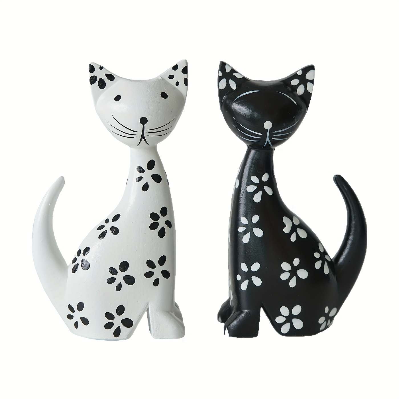 Image of 2pcs Nordic Minimalist Wooden Black And Striped Set Of Ornaments Cute Cat Home Decoration Desktop Decorations
