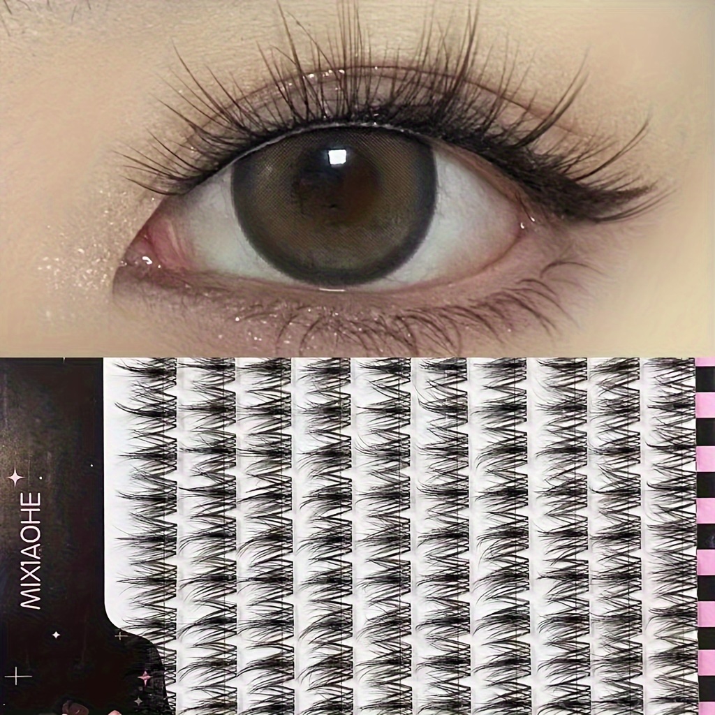 

Mixiaohe Fluffy Trio Cluster False Eyelashes 100 Bundles 14mm, C Thick Doll Natural Style Lashes, Diy Self-adhesive Transparent Stem For Beginners, Imitation Cross Real Lash Look Extensions