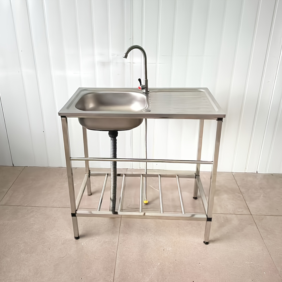 Commercial-Grade Stainless Steel Outdoor Sink Single Bowl Freestanding  Utility Sink with Brushed Heavy-Duty Rust-Resistant Design Integrat