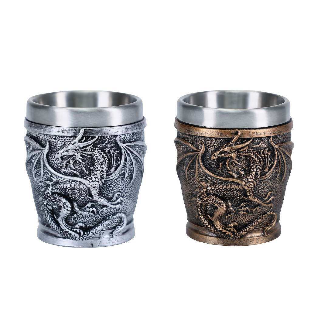 Image of A Dragon Statue Vodka , Western Monster Dragon Stainless Steel Glass, 1 Shot Glass, Liquor Small Glass, Evil Dragon Glass, Christmas Suitable For Father's Day Couples