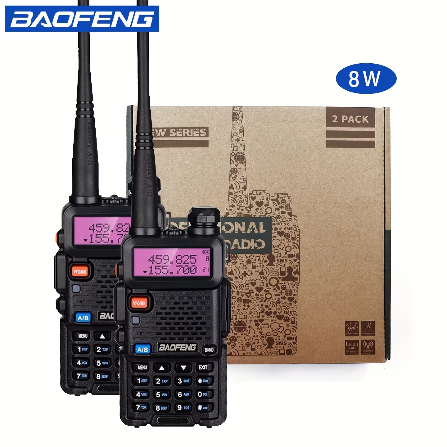 TEMU 2pcs 4pcs 8w High Power Dual Band 2 Way Radio Long Range Handheld Portable Talkies For Hunting