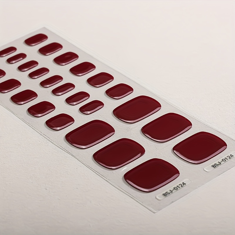 Set Of Semi-cured Gel Nail Wraps, Retro Exquisite Burgundy Nail Stickers, Glitter Solid Color Double Design, Long-lasting Waterproof, Essential, Ladies And Essential Nail Supplies