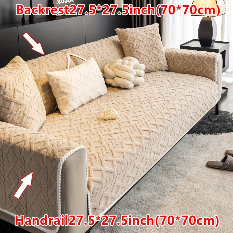 TEMU 1pc Of Soft Velvet Sofa Cushion, Jacquard Solid , Suitable For , Modern Minimalist Non-slip Sofa Cover, Fully Enclosed Universal Cover.