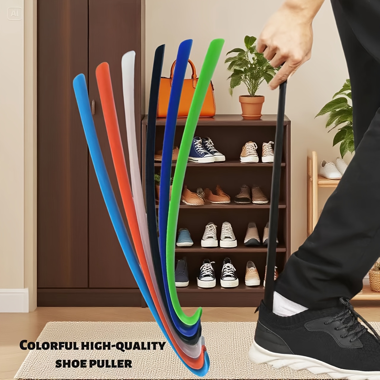 1pc/2pcs Black (Blue) Plastic Shoe Horn, No Bending Required, Lazy Slip-On Shoe Helper for Elderly and Pregnant Women, Hanging Design for Easy Storage, Essential Household Item