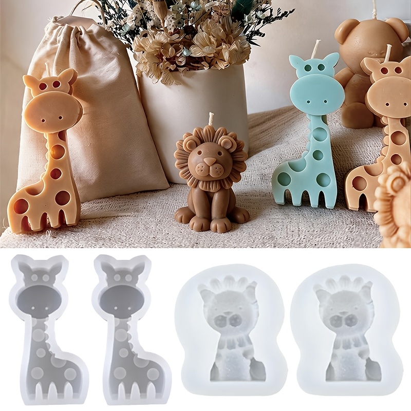 TEMU Stampo in silicone da 4 pezzi a forma di leone e per di candele - Stampi animali 3D riutilizzabili adatti per fai da te, artigianato in resina,
