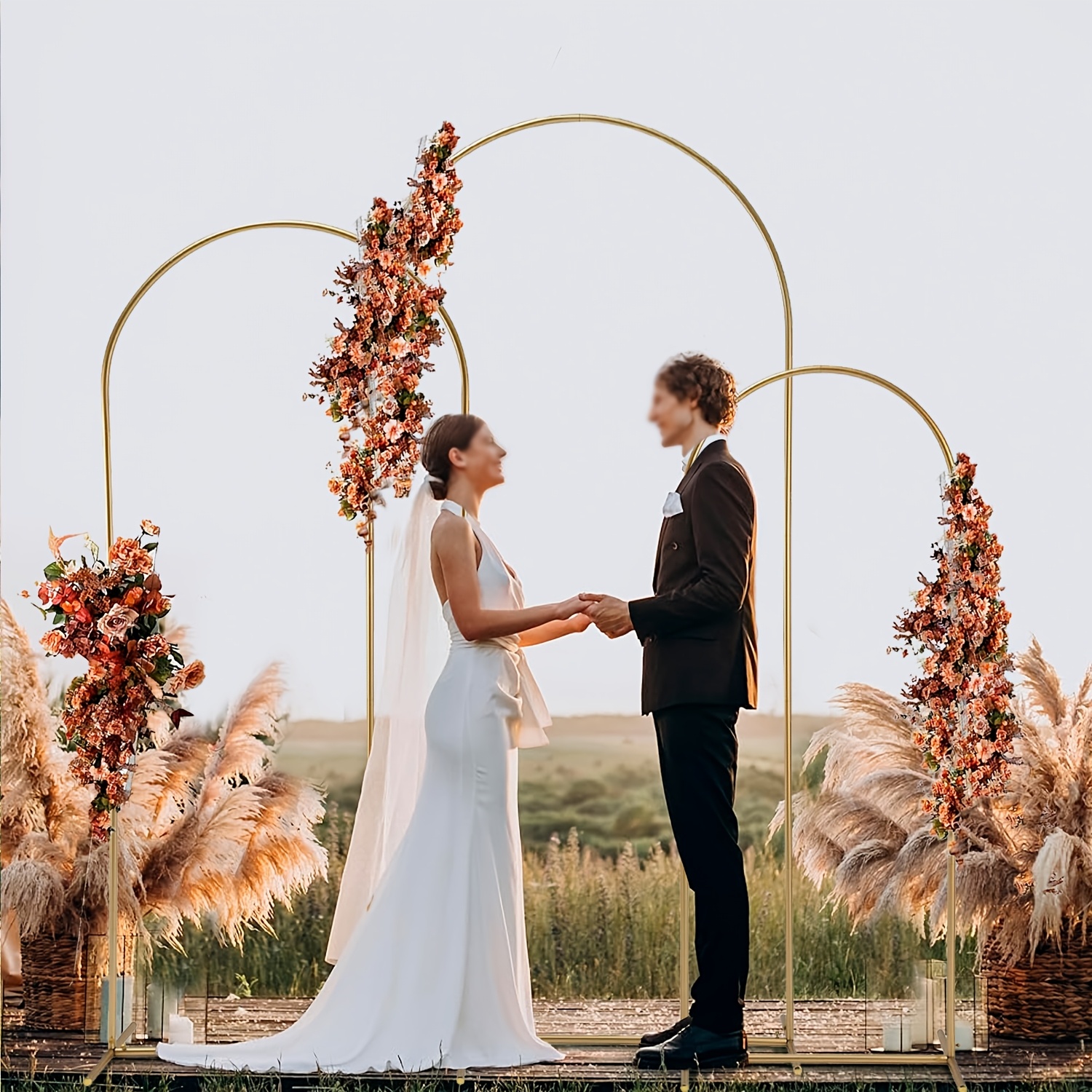 

6.6ft, 5.9ft, 4.9ft Wedding Arch Backdrop Stand Set Of 3 Balloon Arch Stand, Metal Arch Backdrop Stand For Birthday Party, Wedding Arches For Decoration Backdrop Door Frame Golden