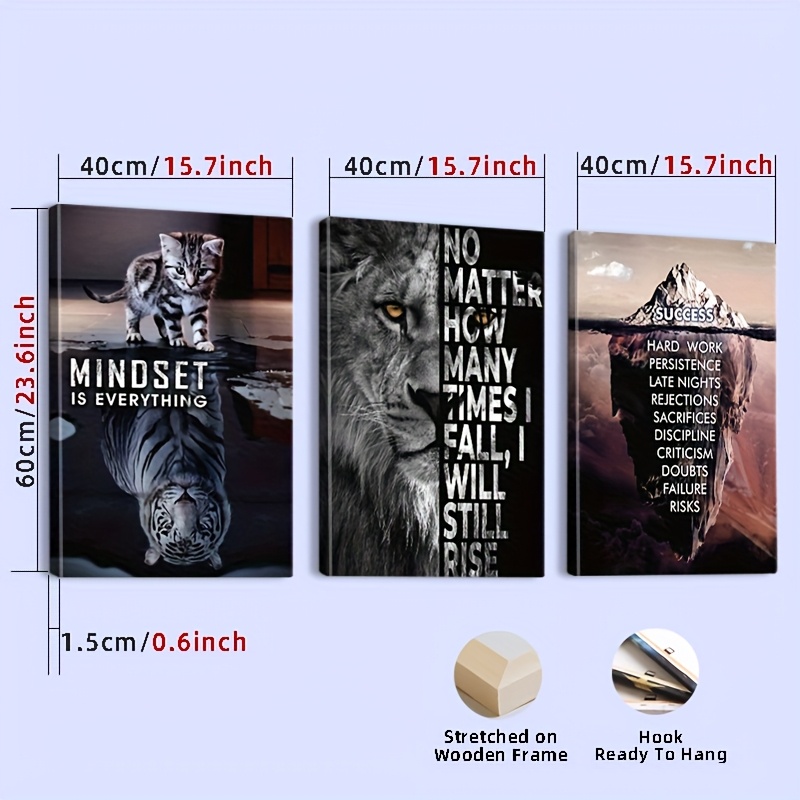 TEMU 2d Flat, 2d Flat, A Set Of 3 2d Framed Canvas Art Collectibles, Versatile Wall Decor Suitable For , Featuring Prints Of A Cat's Reflection In