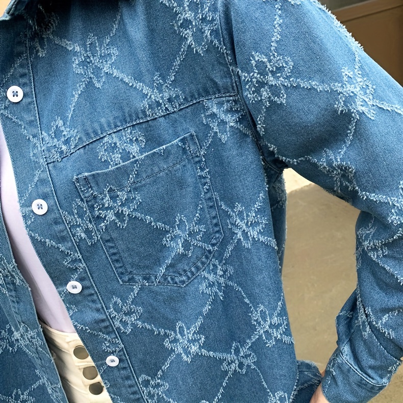womens casual long sleeve textured fabric denim shirt top stylish outerwear spring   Product details 4