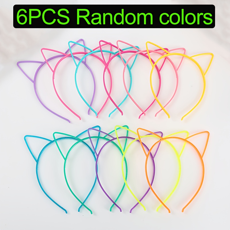 Image of Random 6-pack Halloween Headbands -the-dark Headbands Cat Ear Shaped Plastic Headbands Multicolor Cute Halloween Headbands