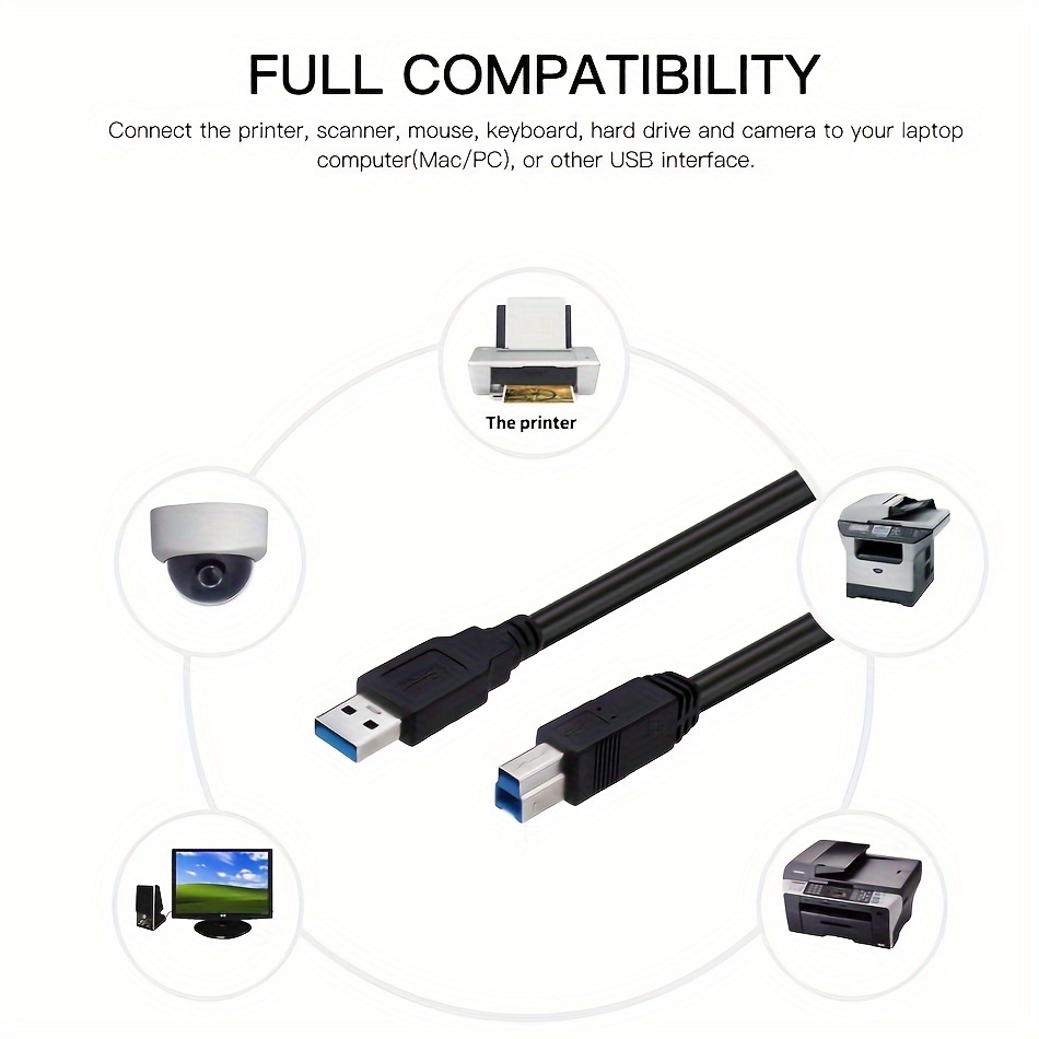 Cable de impresora, cable de impresora USB de 20 pies USB 2.0 A macho a B  macho Cable escáner de alta velocidad blindado USB A a B Cable compatible