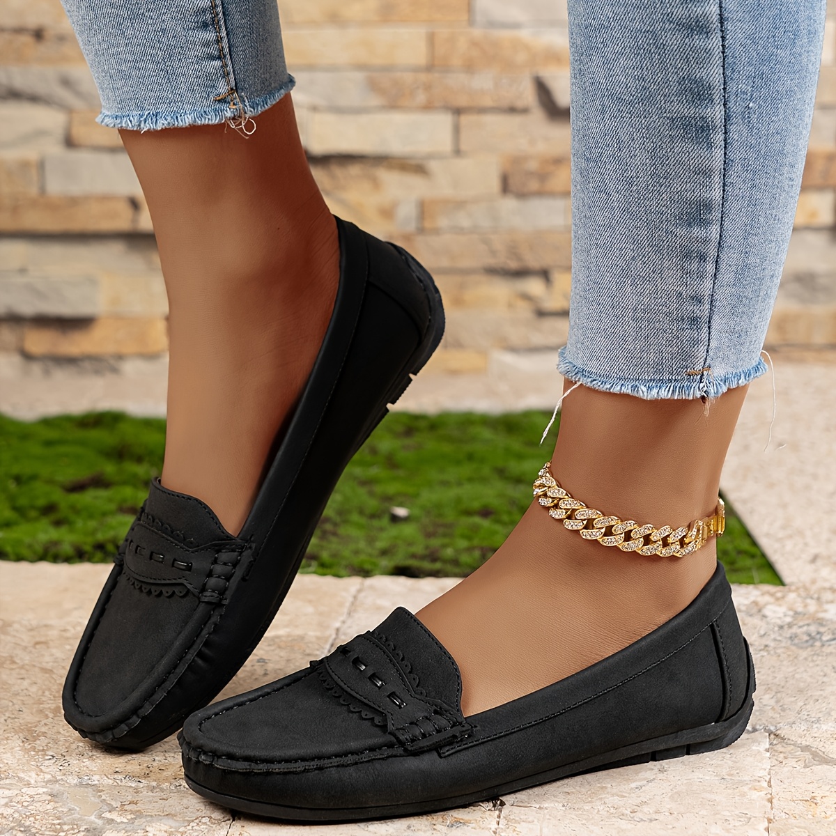 Image of Large Size Solid Color Hand Stitching Soft And Comfortable Ladies Loafers, Women Shoes Elegant Women Shoes Shoes