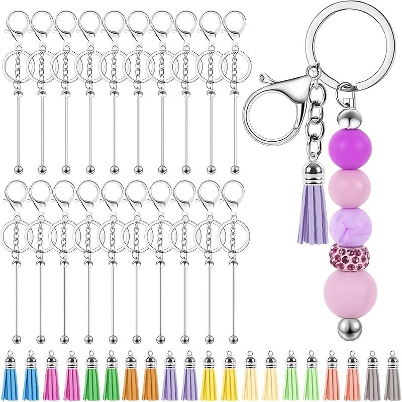 TEMU 40pcs Porte-clés Garçon Vierge, Tige de Perles Porte-clés , Matériel de Fabrication de Pendentifs. pour Cadeau de Porte-clés Vierge . 20