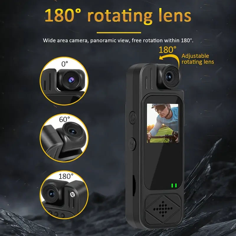 full hd mini pocket camera 180 rotatable fisheye lens color lcd display long with 32gb card traffic riding and outdoor sports recorder rechargeable 1200mah battery extra long recording perfection details 1