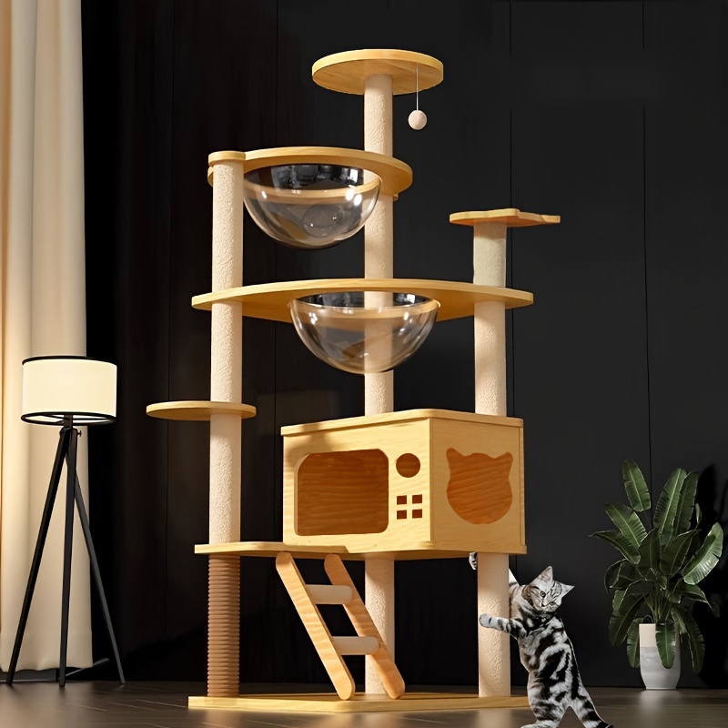 

Multi-level Wooden Cat Tree, Heavy-duty Cat Tower With Dome Perch, , Jute Scratching Post, Cat House, , For All Cat Sizes, Pet Supplies, Cat Furniture