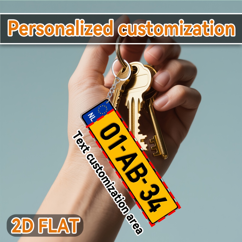 TEMU [2D Plat] [2D Plat] 1 stuks, [2D Vlak] [2D Vlak] 1 2D Vlak Gepersonaliseerde Tekst Acryl Sleutelhanger Klassieke Europese Kentekenplaat Stijl -