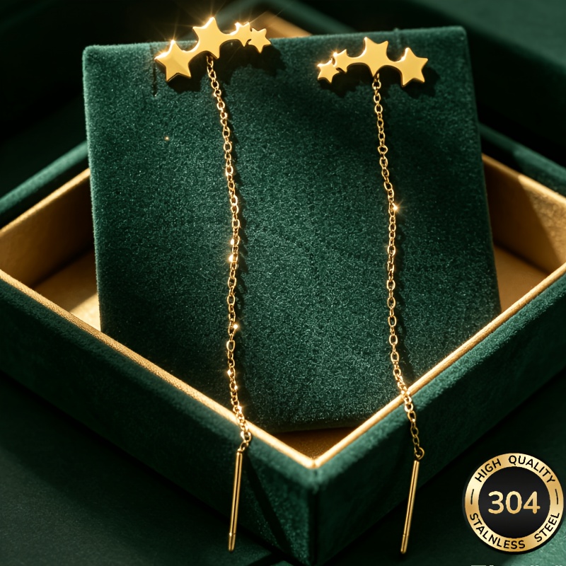 TEMU Pendientes de estrella con , chapados en oro de 18K y acero inoxidable anti-alérgicos, anti-decoloración, cómodos y versátiles, fáciles y