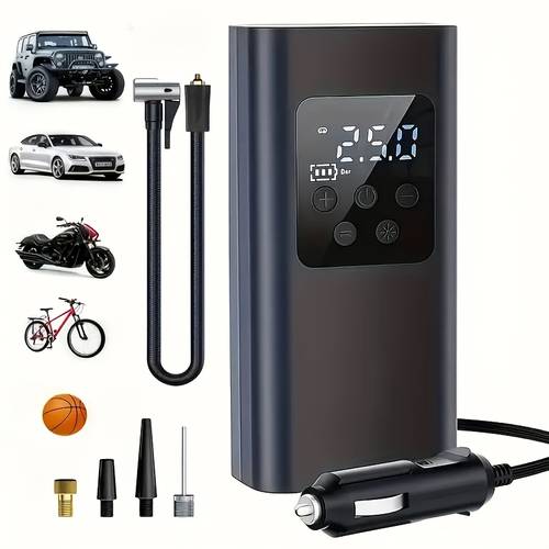 item picture vehicle car plug powered portable 12v wired car electric air pump car plug power supply with led light suitable for cars suvs motorcycles bicycles tires balls and compact emergency roadside inflator