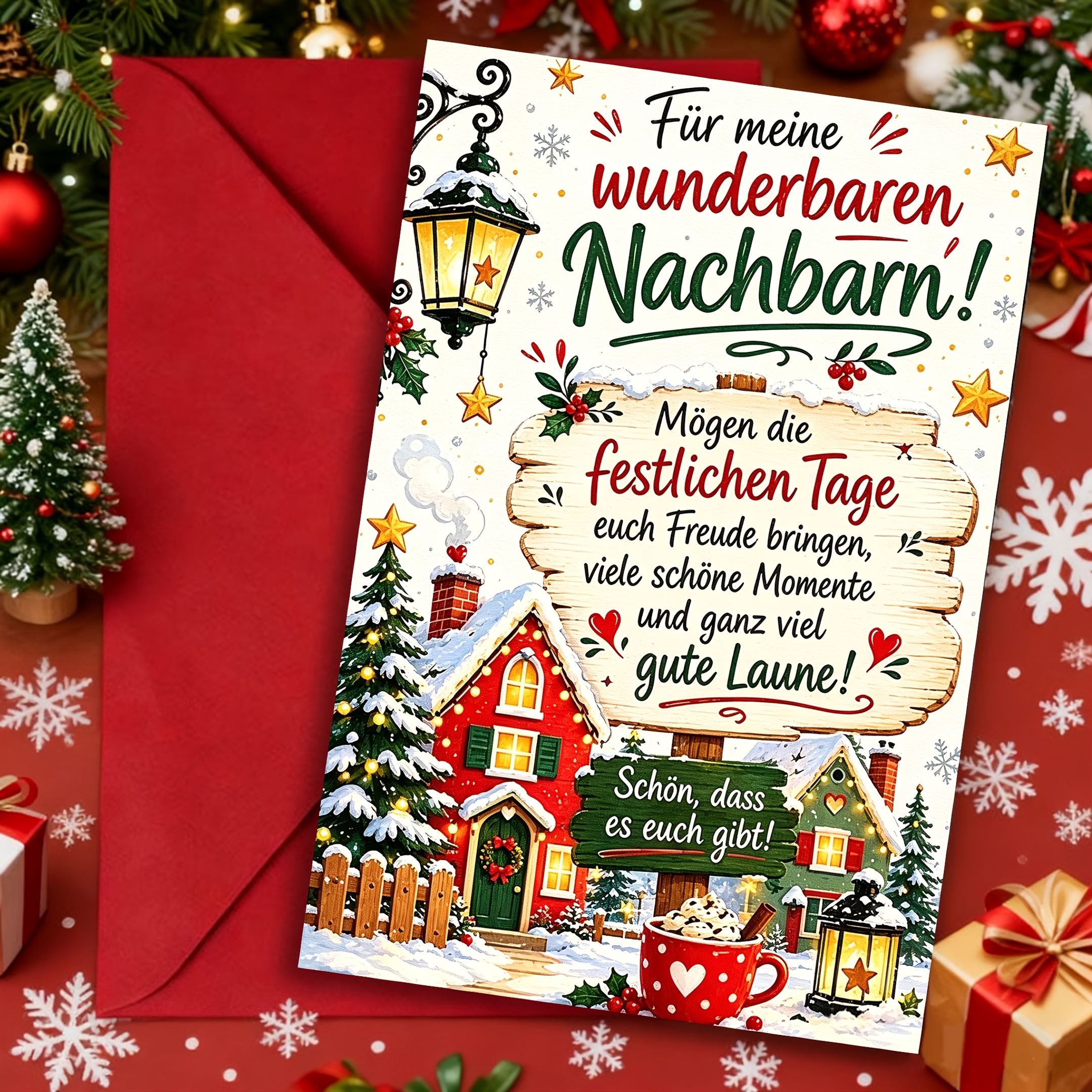 TEMU 1pc Deutsche Christmas Greeting Card For Nachbarn, Festliche Deutsch Xmas Holiday Paper Greeting Card, Warm Season Wishes Note Card For Neighbor