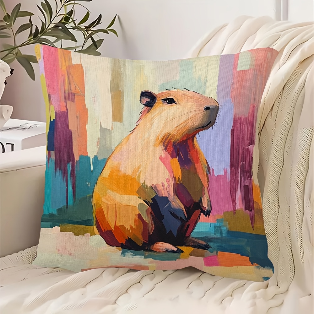 

1pc Contemporary Capybara Abstract Art Pillow, 18x18inch, Short Plush, Double-sided Print, Hand Wash, Zipper Closure, Woven Polyester, Decorative Cushion For Room Types (pillow Not Included)