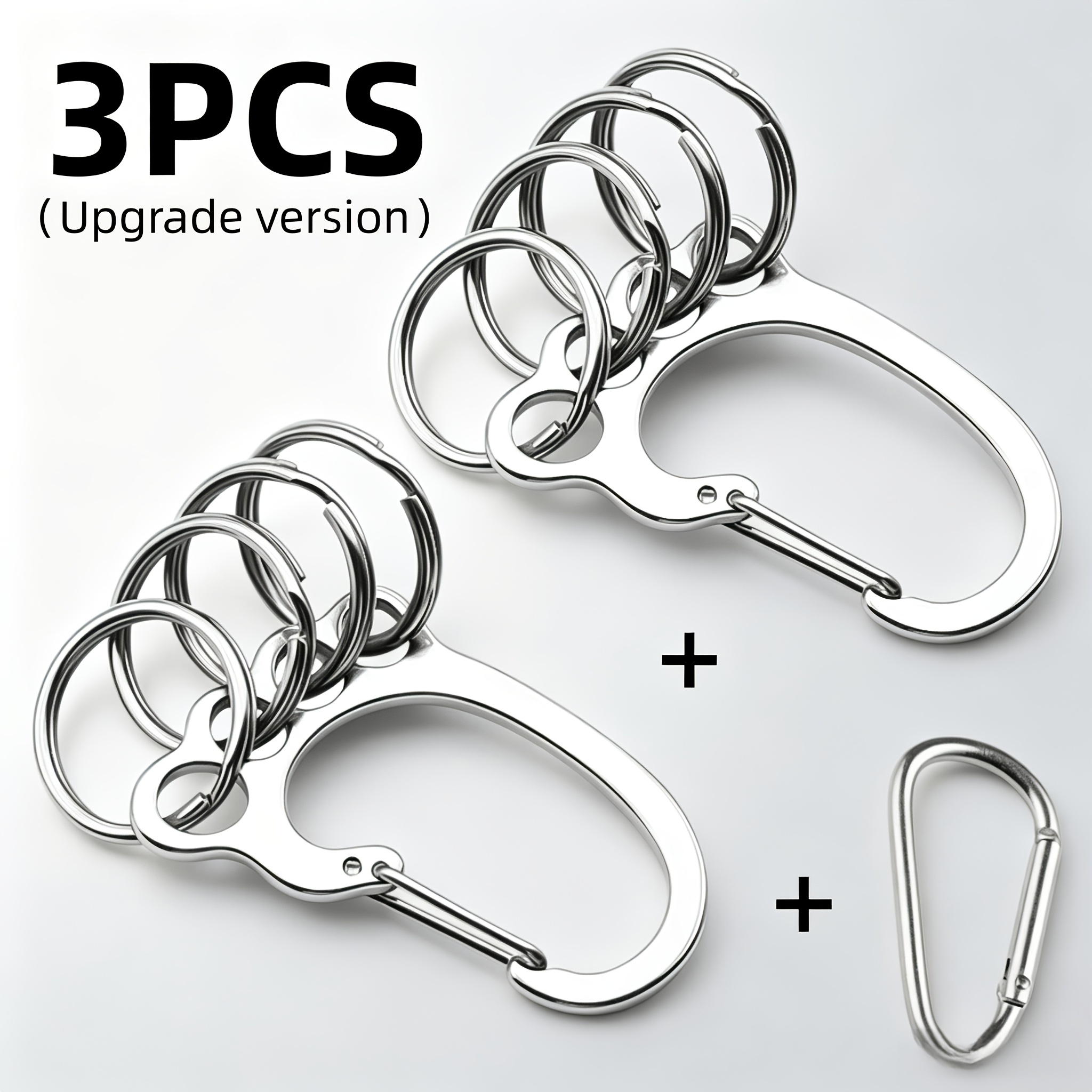TEMU 3 Large Heavy-duty Stainless Steel Keychains (2 New Keychains + Keychain), Of Holding 32 Keys - Anti-theft Keychain Pendant, Suitable For Car