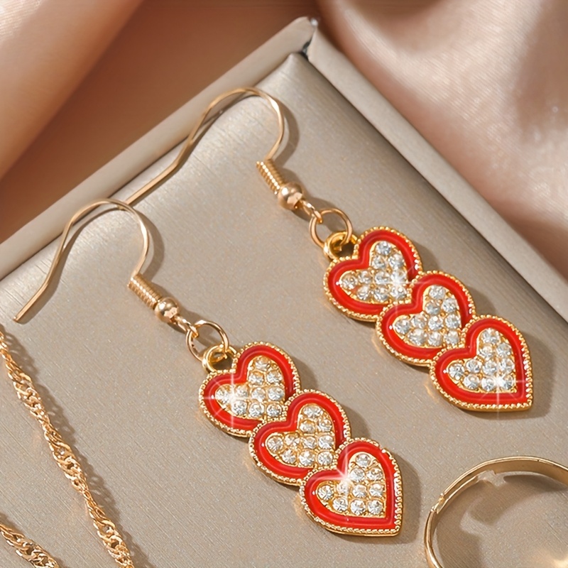 4pcs Elegant Sparkling Jewelry Set - Heart Necklace & Earrings