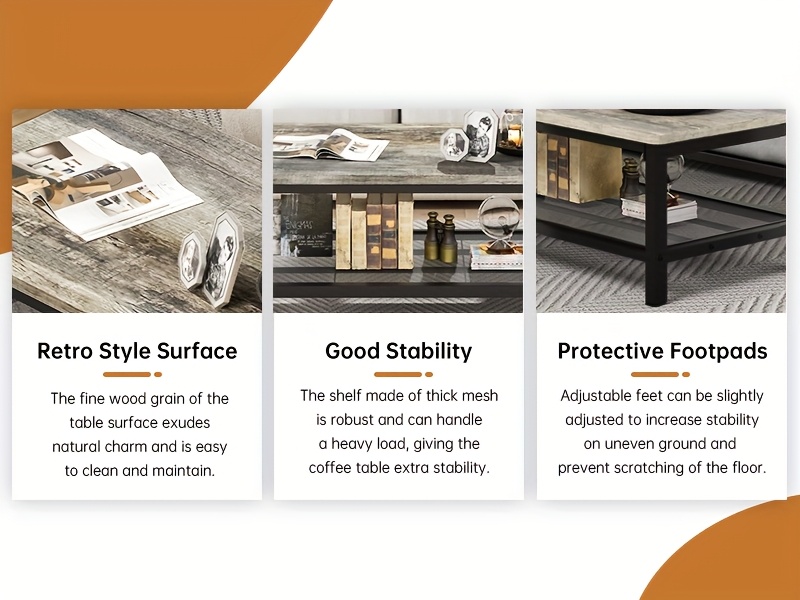 Living Room Table Set, 3pcs Modern Coffee Table with MDF Broad Tea Table & 2 End Side Tables, Space-Saving Coffee Table Set with Metal Frame for Living Room, Small Space, Apartment, Bed Room