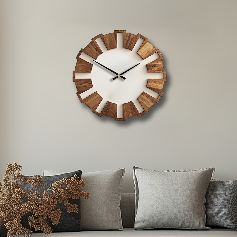 Decorative Wooden Round Wall Clock Artistic Silent Clock Battery Operated Decor for Home 14 16 18 Inch Vintage Wooden Clock for Home Decor for Kitchen, Living Room, Bedroom, Office
