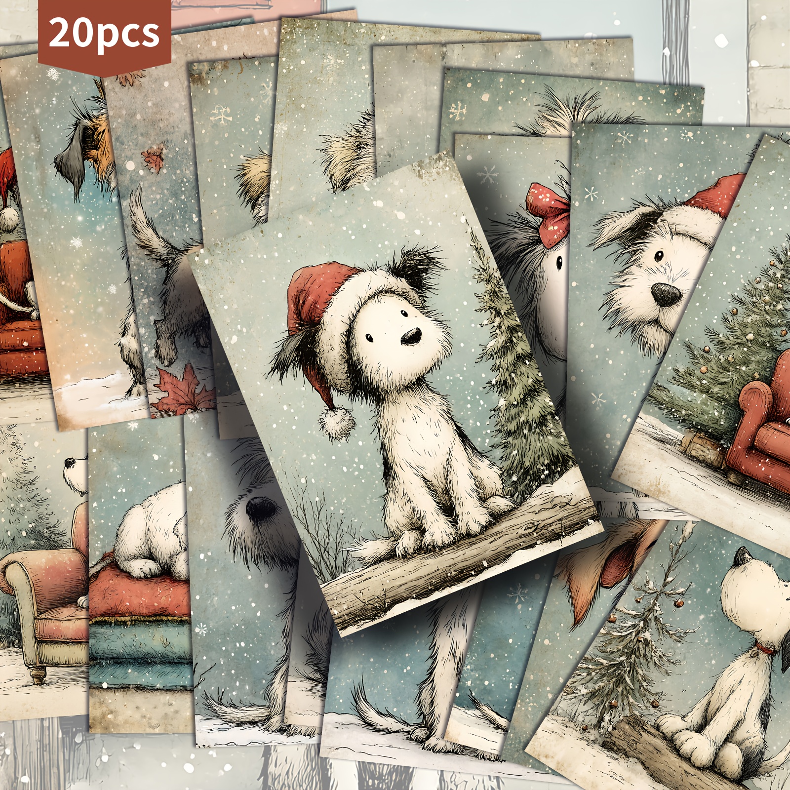 TEMU 20 Pack Asstss Vintage Cute Dog Christmas Postcards - 4x6 Inch Blank/pre-printed Name/message, 20 Unique Puppy Breeds-style Illustrations