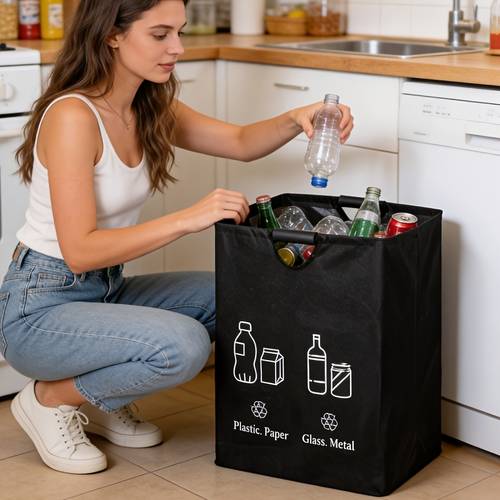 80l large capacity thickened sorting trash can with sponge eva handle foldable storage bag holds 60 bottles durable polyester material suitable for kitchen home and office waste organizers high quality durable material made of thickened